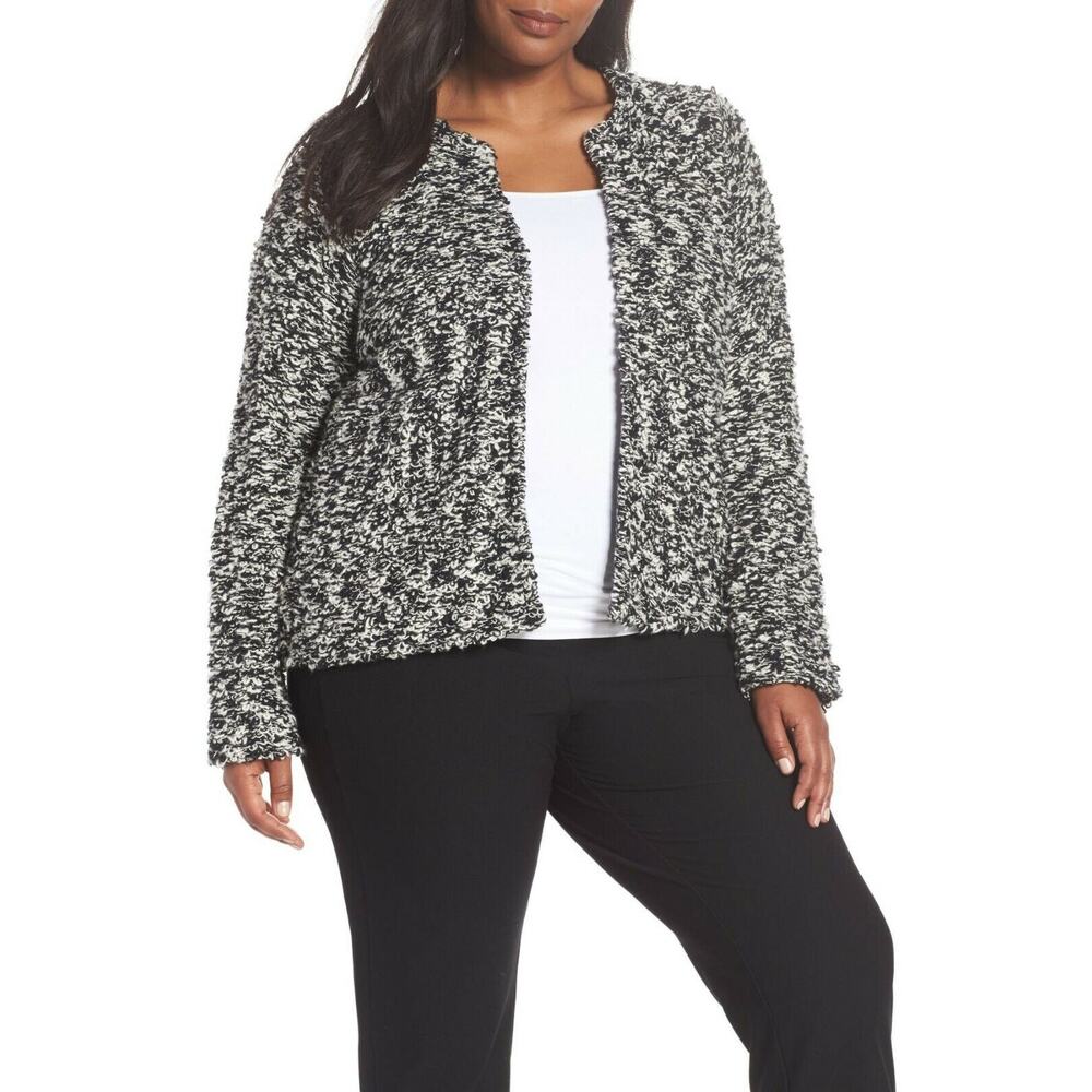 WindiRiver Women's Size Medium Black White‎ Knit Full Zip Cardigan Sweater